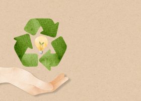 Recycle background  with hand support sustainable idea watercolor